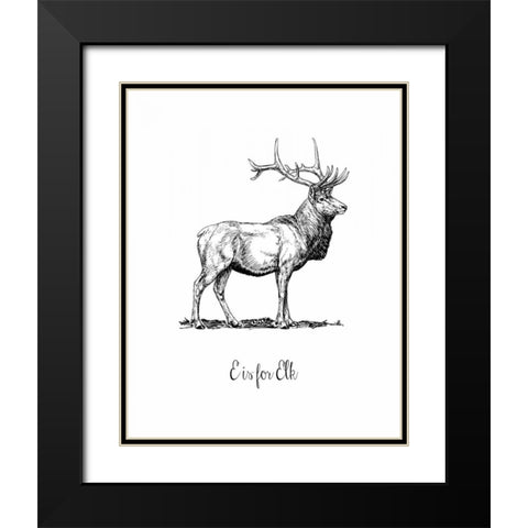 E is for Elk Black Modern Wood Framed Art Print with Double Matting by Moss, Tara