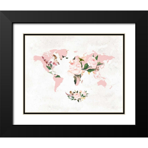 Floral Watercolor Map Black Modern Wood Framed Art Print with Double Matting by Moss, Tara