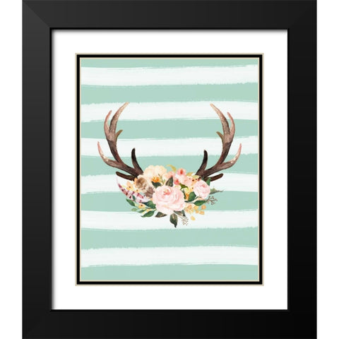 Antlers on Stripes Turquoise Black Modern Wood Framed Art Print with Double Matting by Moss, Tara