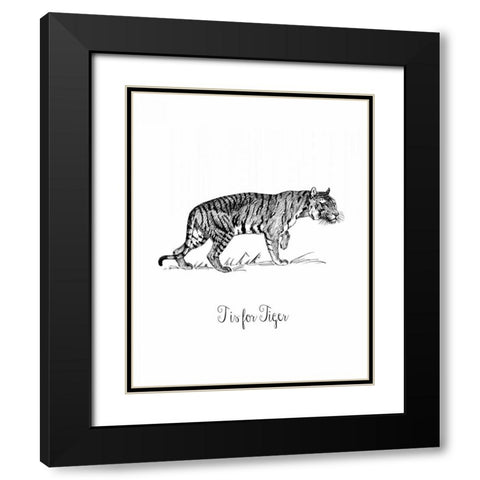 T is for Tiger Black Modern Wood Framed Art Print with Double Matting by Moss, Tara