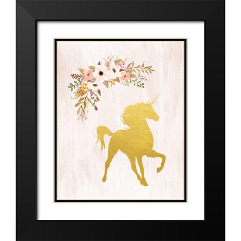 Gold Unicorn Floral Black Modern Wood Framed Art Print with Double Matting by Moss, Tara