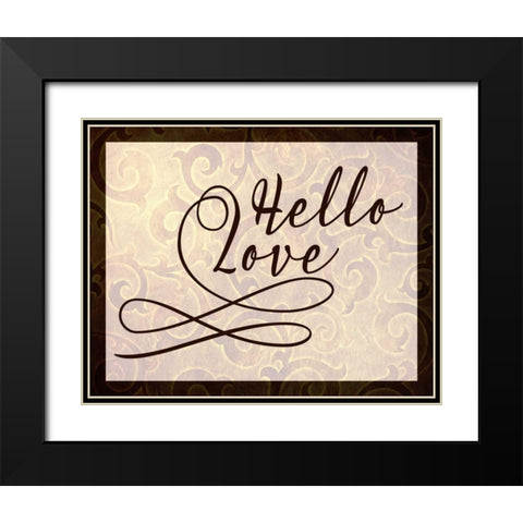 Hello Love Gold and Black Black Modern Wood Framed Art Print with Double Matting by Moss, Tara