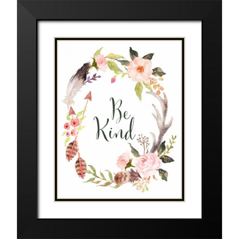 Be Kind Wreath Black Modern Wood Framed Art Print with Double Matting by Moss, Tara