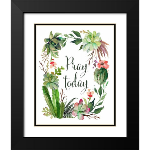 Pray Today Wreath Black Modern Wood Framed Art Print with Double Matting by Moss, Tara