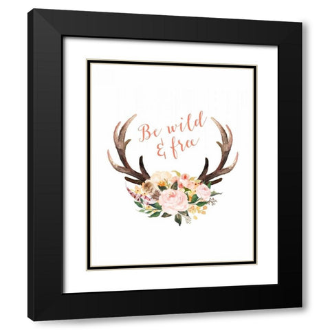 Floral Antlers Wild and Free Black Modern Wood Framed Art Print with Double Matting by Moss, Tara