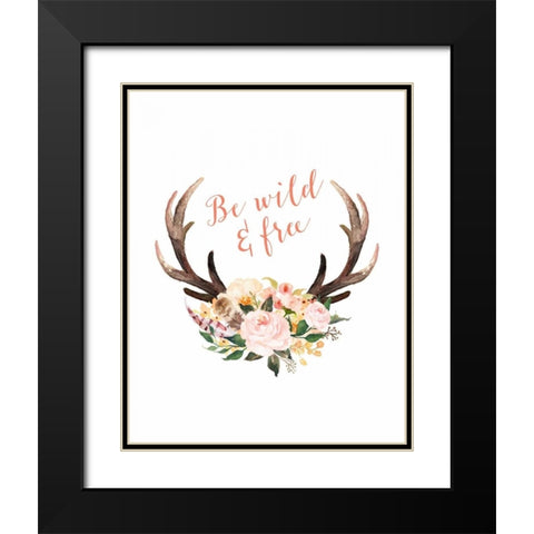 Floral Antlers Wild and Free Black Modern Wood Framed Art Print with Double Matting by Moss, Tara