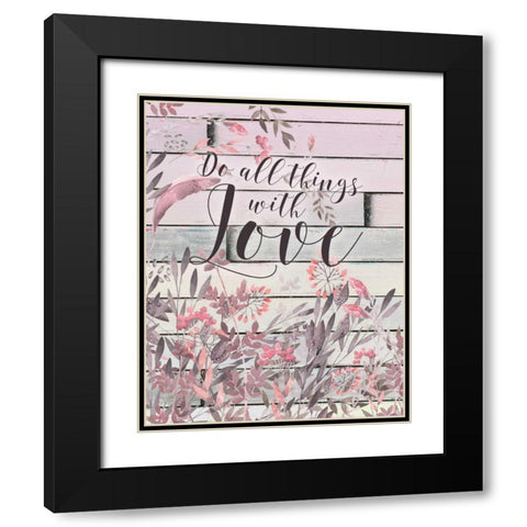 Love Floral Watercolor Wood Black Modern Wood Framed Art Print with Double Matting by Moss, Tara