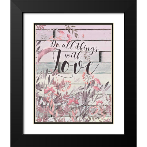 Love Floral Watercolor Wood Black Modern Wood Framed Art Print with Double Matting by Moss, Tara