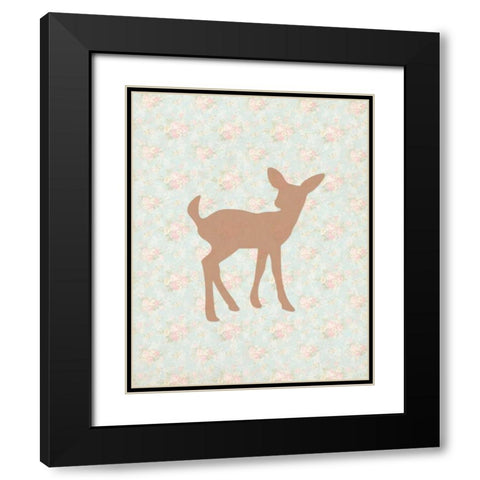 Fawn on Floral Black Modern Wood Framed Art Print with Double Matting by Moss, Tara