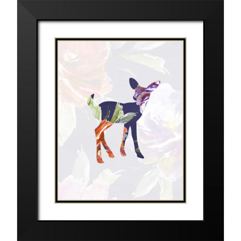 Purple Floral Fawn Black Modern Wood Framed Art Print with Double Matting by Moss, Tara