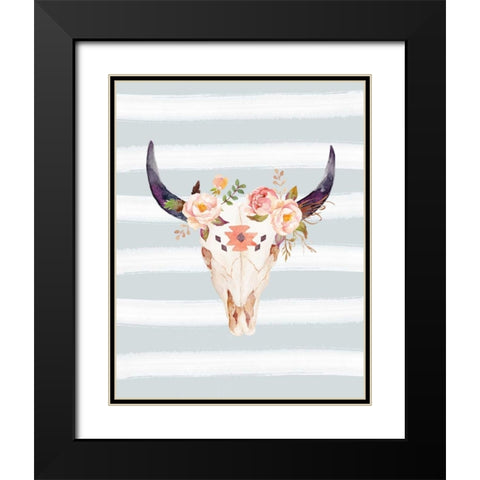 Bull Skull on Stripes Black Modern Wood Framed Art Print with Double Matting by Moss, Tara