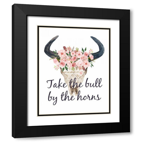 Pink Floral Bull Skull Black Modern Wood Framed Art Print with Double Matting by Moss, Tara