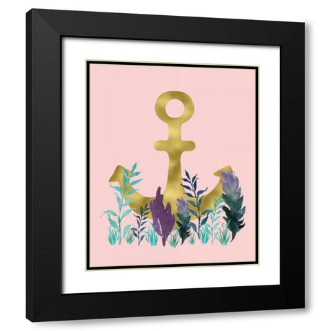 Teal Florals on Pink Black Modern Wood Framed Art Print with Double Matting by Moss, Tara
