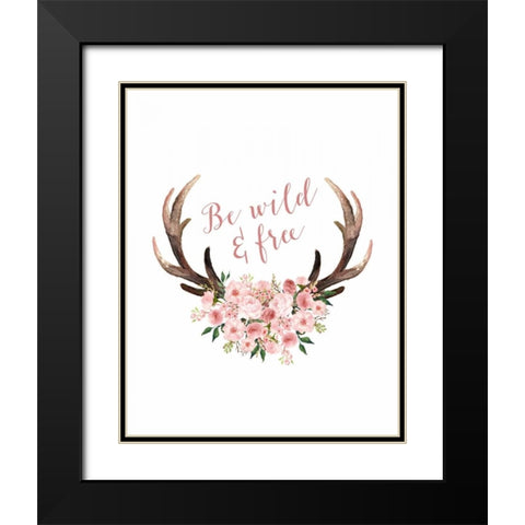 Pink Floral Antlers Black Modern Wood Framed Art Print with Double Matting by Moss, Tara