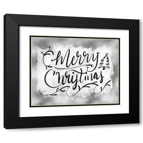 Merry Christmas Black Modern Wood Framed Art Print with Double Matting by Moss, Tara