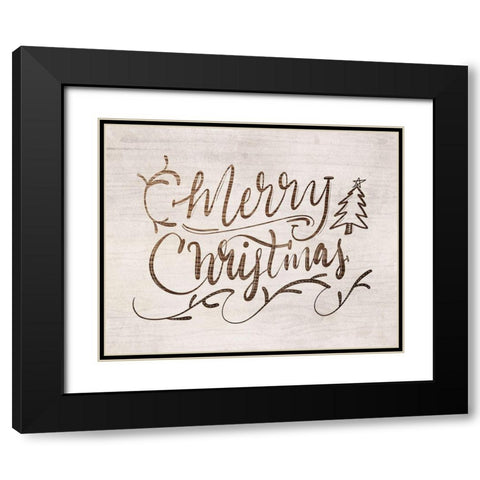 Merry Christmas Black Modern Wood Framed Art Print with Double Matting by Moss, Tara