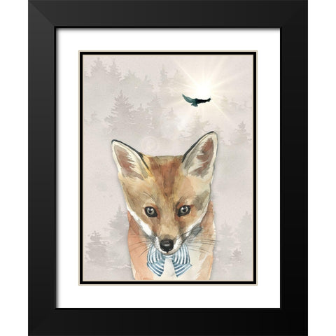 Baby Boy Fox Black Modern Wood Framed Art Print with Double Matting by Moss, Tara