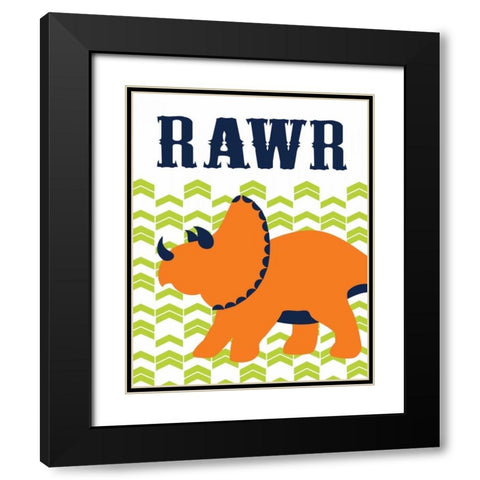 Dino Rawr Black Modern Wood Framed Art Print with Double Matting by Robinson, Tamara