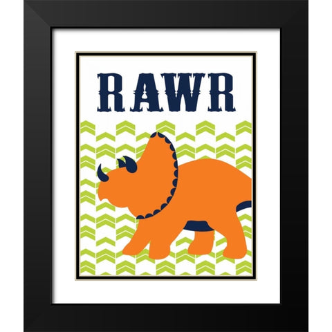 Dino Rawr Black Modern Wood Framed Art Print with Double Matting by Robinson, Tamara