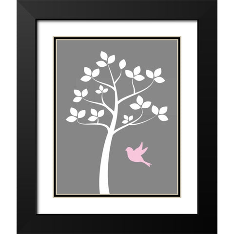 Girl Bird Tree Black Modern Wood Framed Art Print with Double Matting by Robinson, Tamara