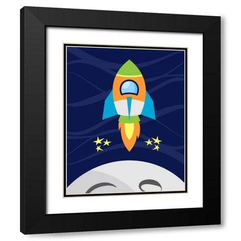 Space Rocket Black Modern Wood Framed Art Print with Double Matting by Robinson, Tamara