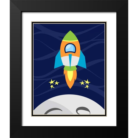 Space Rocket Black Modern Wood Framed Art Print with Double Matting by Robinson, Tamara