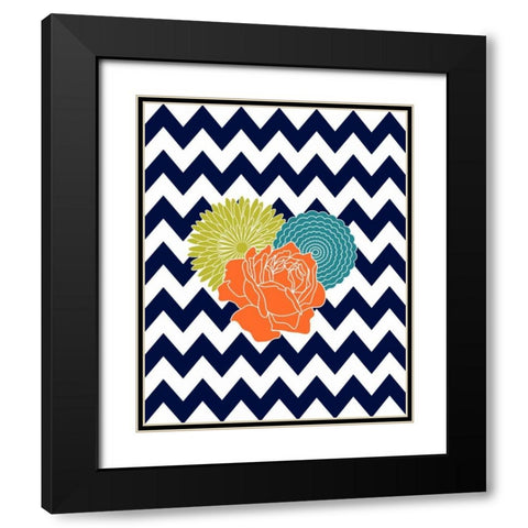 Chevron Flowers Black Modern Wood Framed Art Print with Double Matting by Robinson, Tamara
