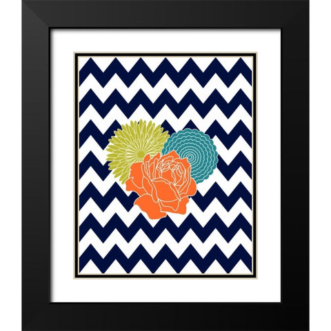 Chevron Flowers Black Modern Wood Framed Art Print with Double Matting by Robinson, Tamara