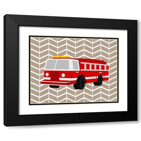 Fire Truck Black Modern Wood Framed Art Print with Double Matting by Robinson, Tamara