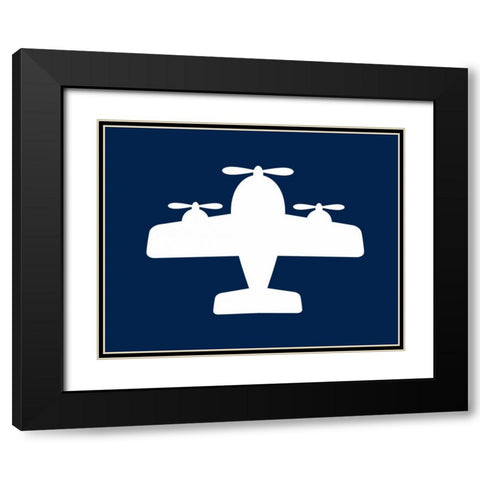 Airplane on Navy Black Modern Wood Framed Art Print with Double Matting by Robinson, Tamara