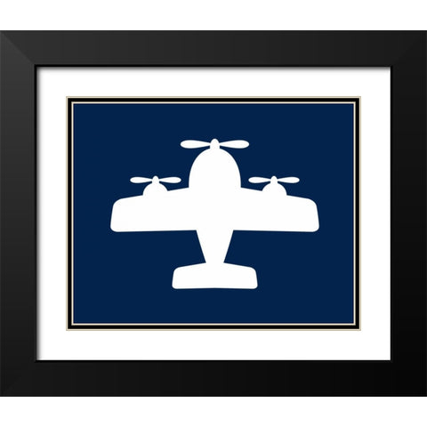 Airplane on Navy Black Modern Wood Framed Art Print with Double Matting by Robinson, Tamara