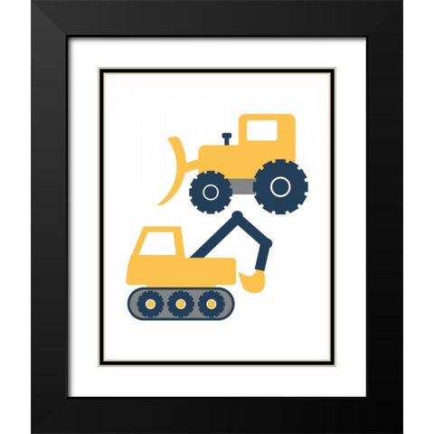 Construction Trucks Black Modern Wood Framed Art Print with Double Matting by Robinson, Tamara