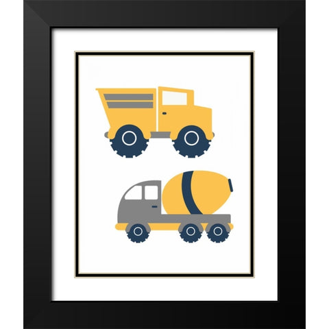 Construction Trucks II Black Modern Wood Framed Art Print with Double Matting by Robinson, Tamara