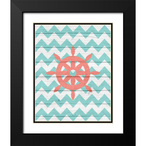 Nautical Wheel Black Modern Wood Framed Art Print with Double Matting by Robinson, Tamara