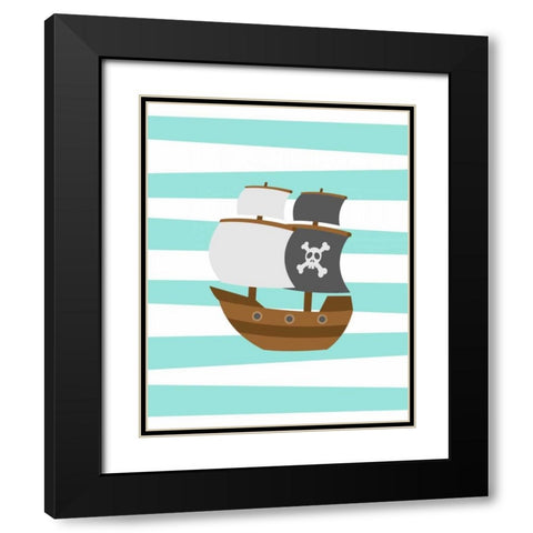 Pirate Boat Black Modern Wood Framed Art Print with Double Matting by Robinson, Tamara