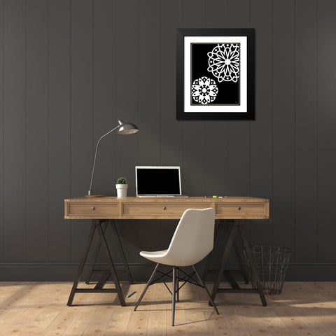Black and White Mandala Black Modern Wood Framed Art Print with Double Matting by Robinson, Tamara