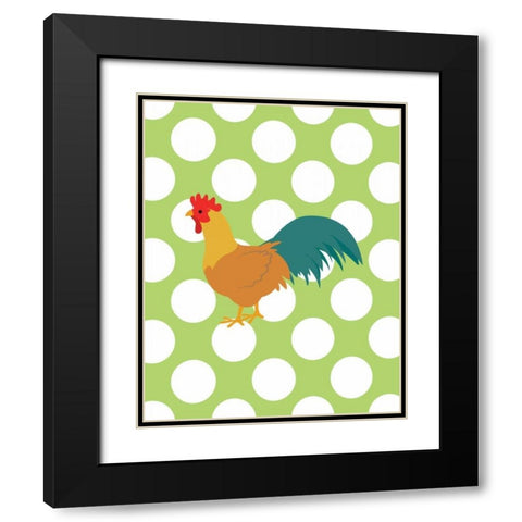 Rooster Polka Dots Black Modern Wood Framed Art Print with Double Matting by Robinson, Tamara