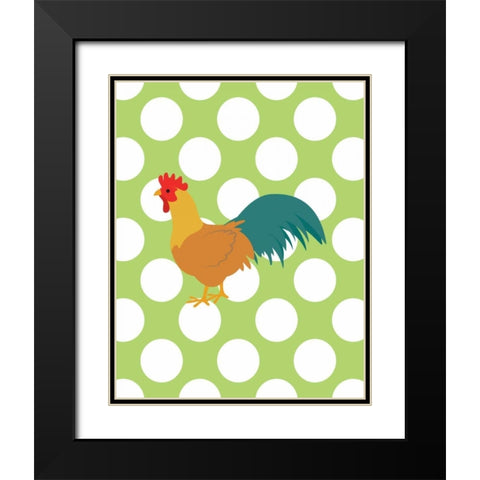 Rooster Polka Dots Black Modern Wood Framed Art Print with Double Matting by Robinson, Tamara