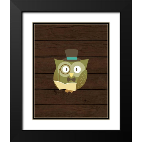 Hipster Owl Black Modern Wood Framed Art Print with Double Matting by Robinson, Tamara