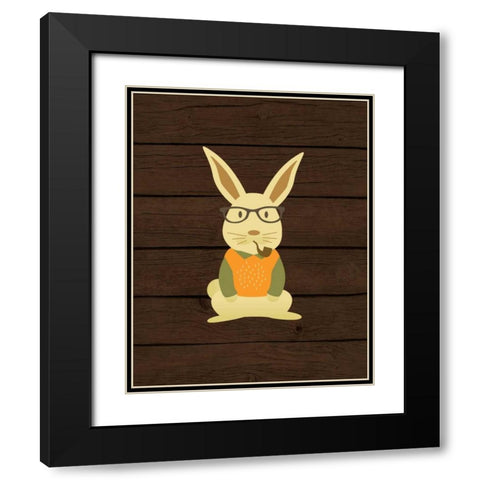 Hipster Bunny Black Modern Wood Framed Art Print with Double Matting by Robinson, Tamara