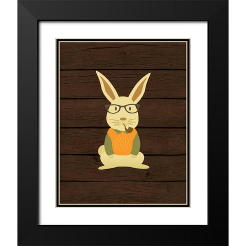 Hipster Bunny Black Modern Wood Framed Art Print with Double Matting by Robinson, Tamara