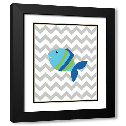 Chevron Fish Black Modern Wood Framed Art Print with Double Matting by Robinson, Tamara