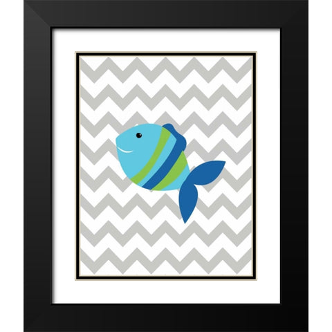 Chevron Fish Black Modern Wood Framed Art Print with Double Matting by Robinson, Tamara