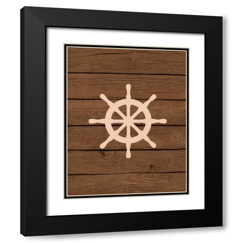 Nautical Wood Wheel Black Modern Wood Framed Art Print with Double Matting by Robinson, Tamara