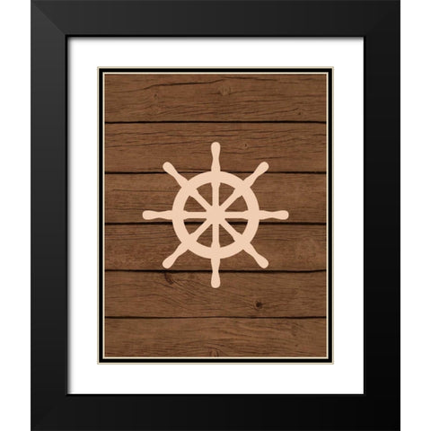 Nautical Wood Wheel Black Modern Wood Framed Art Print with Double Matting by Robinson, Tamara