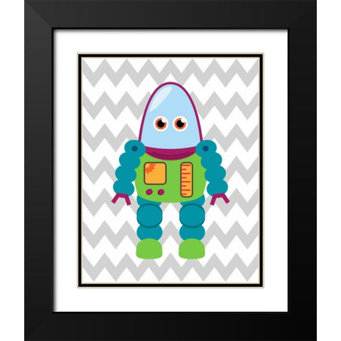 Robot Chevron V Black Modern Wood Framed Art Print with Double Matting by Robinson, Tamara
