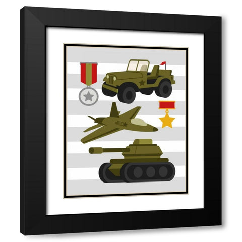Army Trucks Black Modern Wood Framed Art Print with Double Matting by Robinson, Tamara