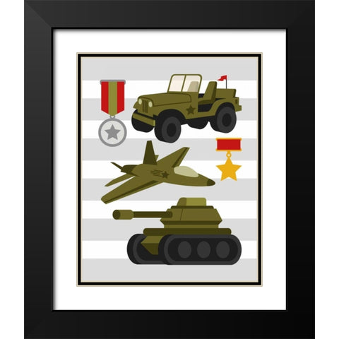 Army Trucks Black Modern Wood Framed Art Print with Double Matting by Robinson, Tamara