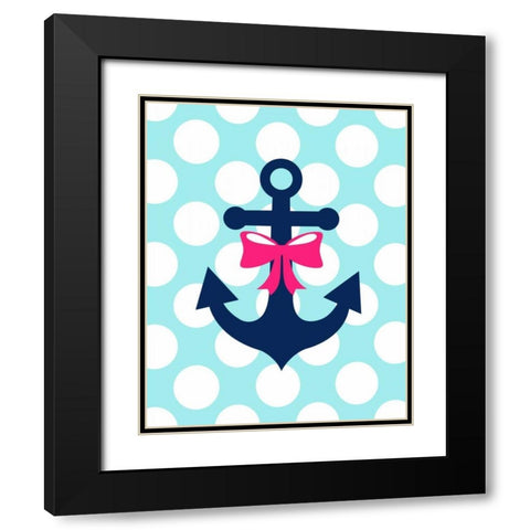 Anchor Bow Polka Dots Black Modern Wood Framed Art Print with Double Matting by Robinson, Tamara