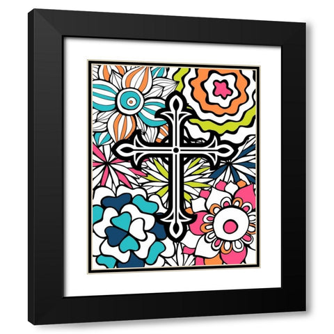 Cross Flowers Colors Black Modern Wood Framed Art Print with Double Matting by Robinson, Tamara